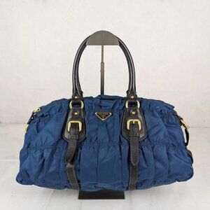 Prada Tessuto Gaufre Nylon satchel Tote Bag Blue Made in Italy